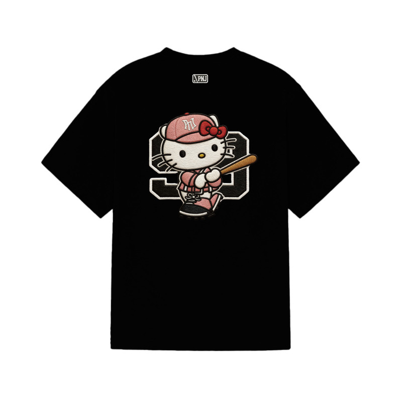 PNJ潮牌粉色HelloKitty棒球短袖纯棉美式宽松型T恤男女款半袖上衣