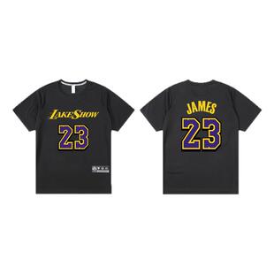 湖人詹姆斯东契奇速干训练投篮服短袖男美式篮球健身运动宽松T恤