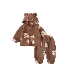 儿童毛绒保暖套装男女童雪呢绒卡通家居服宝宝双面绒外套睡衣秋冬