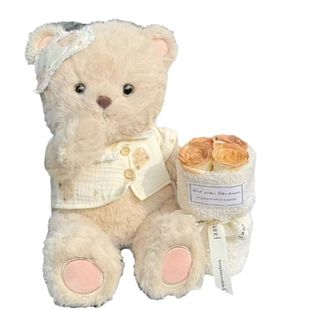 晚安熊玩偶玫瑰永生花束抱抱桶生日礼物女送女生女朋友闺蜜情人节