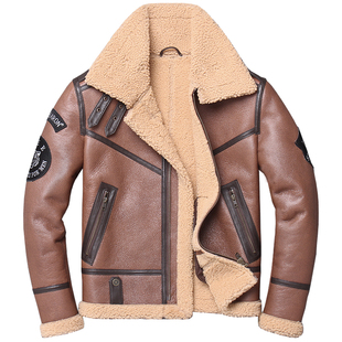 飞行员原生态皮毛一体男短款外套真毛真皮皮衣冬季翻领皮草夹克潮