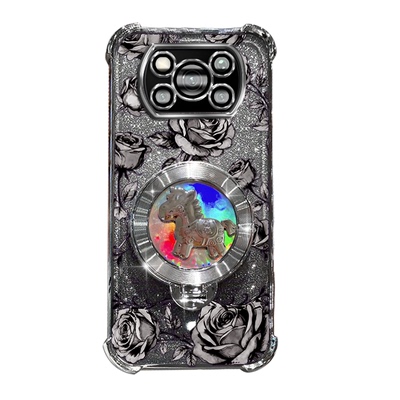 小米POCOX3NFC马上有钱支架手机壳小米pocox3nfc玫瑰印花新年款国风软边框防摔气囊镜头全包按键精准闪粉渐变