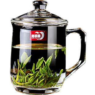 青苹果带盖泡茶杯玻璃杯带把家用茶杯加厚杯子耐热水杯可定制LOGO