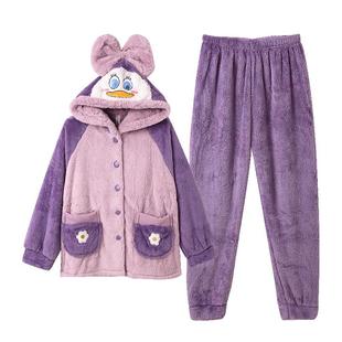 【】芬腾秋冬珊瑚绒睡衣女保暖加厚加绒韩版法兰绒家居服套装