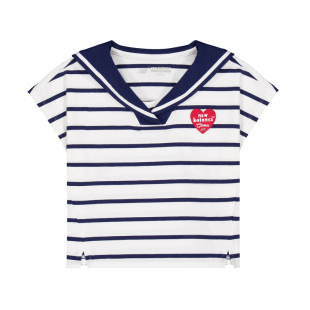 【速干】Newbalance 官方童装 4-14岁女童夏新品海军领横条纹T恤