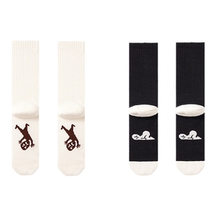 上森派系白色中筒袜秋冬款男士运动袜长袜透气棉袜外穿袜子女黑色