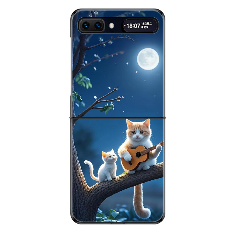 适用三星ZFlip手机壳galaxyzflip折叠屏ZFlip1代2代新款防摔护套文艺小猫玩吉他可爱个性创意高级感硬壳男女