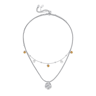 CINNLER蕾丝山茶花水晶双层项链