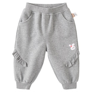 咔咔熊猫女童花边针织裤春装宝宝休闲裤子春款女宝长裤春秋童装潮