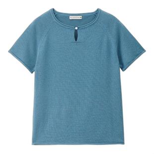 设计师款佐丹奴镂空针织衫女卷边圆领插肩短袖针织上衣女18355810