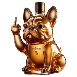 新款法国斗牛犬创意红酒威士忌高硼硅玻璃瓶加厚300ml分装小酒瓶