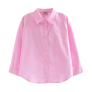 ILOVEJ童装春秋女童浅粉色衬衫纯棉韩版长袖衬衣/JWFTO50