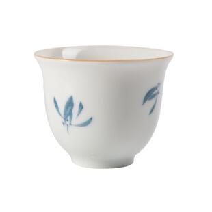 德化陶瓷纯手绘茶杯 蝴蝶兰花功夫茶具主人杯 单杯白瓷家用品茗杯