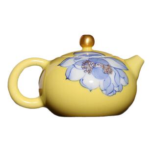 景德镇盖碗主人杯南泥手绘青花彩绘蝴蝶花卉泡茶碗茶杯功夫茶具