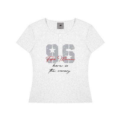 FDR官方店V领纽扣手写字母短袖