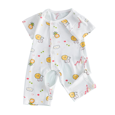 婴儿连体衣夏季0到3个月新生宝宝莫代尔衣服男宝开裆半袖夏装哈衣