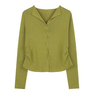 solighter 法式翻领长袖针织开衫女秋季2025新款显瘦针织外套上衣