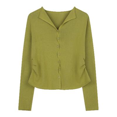 solighter法式翻领长袖针织开衫