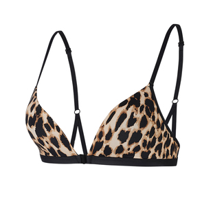 豹纹内衣女小胸聚拢收副乳防下垂性感深v无钢圈舒适无痕前扣文胸
