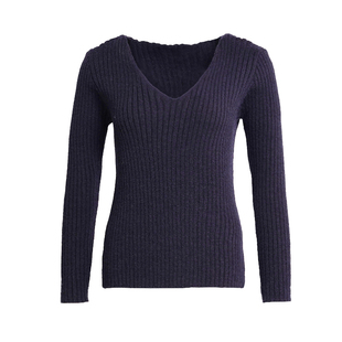 BM针织V领长袖毛衣女2026新款爆款秋季 条纹纹理藏青色外穿毛衣