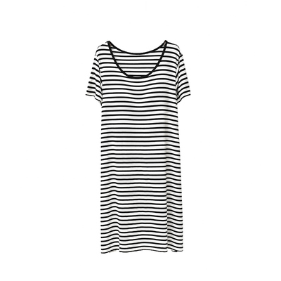 莫代尔条纹带胸垫短袖大码睡裙