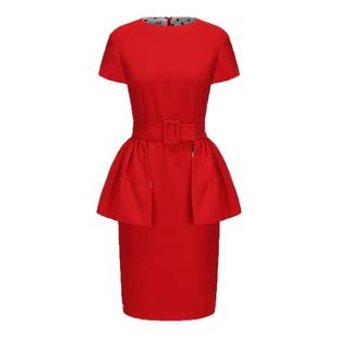 Le palais vintage 复古名伶红色修身小裙边两件套连衣裙