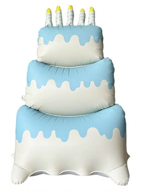 三层大号蓝色生日蛋糕气球派对