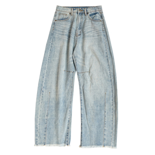 微瑕疵时髦女士纯棉牛仔裤宽松阔腿裤镰刀裤流苏水洗立体长裤K216