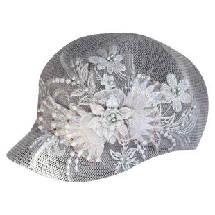 草编镂空透气灰色八角帽夏季薄款网帽亮片蕾丝花遮阳鸭舌贝雷帽女