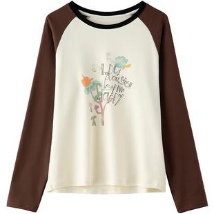 LAGOGO童趣涂鸦长袖T恤衫女拉谷谷2026春新款插肩袖内搭打底上衣