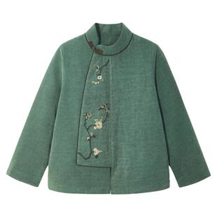 布小匠原创设计桑蚕丝绢纺香云纱刺绣棉服女款冬季新中式国风棉衣