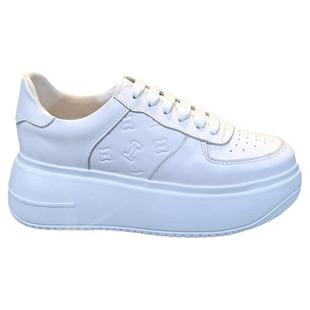 真皮8cm厚底增高女鞋2025新款春秋小个子配阔腿裤的松糕小白鞋