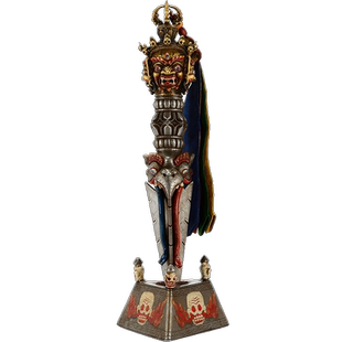 欧斯特 三面普巴橛 尼泊尔手工铜铁佛具用品五股宝杵带底座摆件