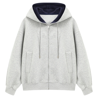 百家好慵懒撞色开衫卫衣女秋冬