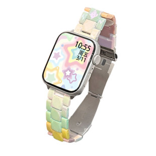 适用华为fit5手表带新款三珠树脂fit4女生华为智能运动手表表链watchfit夏天炫彩FTI3代透气new表壳