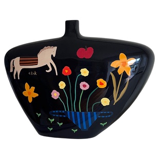 click复古小马斜肩花瓶花卉图案家居陶瓷摆件装饰马年乔迁礼物