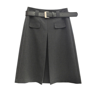 YIMOXI高腰中裙女2026春夏时尚百搭褶皱五分裙显瘦直筒A字半身裙