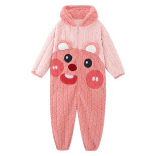 儿童连体睡衣女童法兰绒秋冬季小女孩家居服加厚珊瑚绒防踢被睡袋