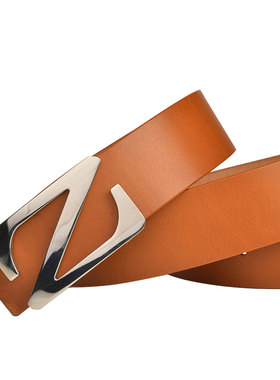 不锈钢内穿平滑扣手工男士皮带