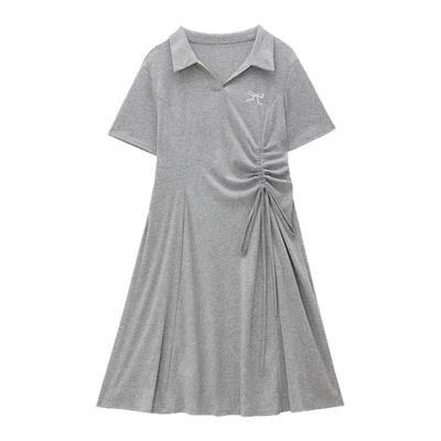 大码胖mm韩系抽绳掐腰连衣裙女夏