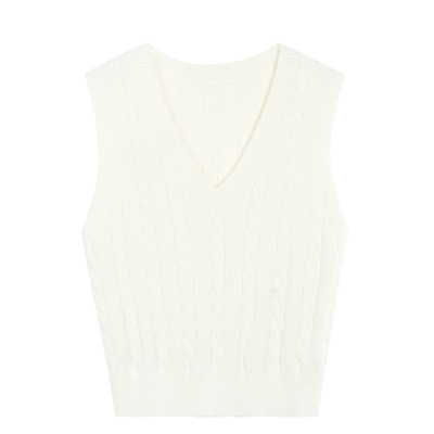 MULVAN 麻花v领针织马甲背心女春秋外穿无袖百搭叠穿套头上衣