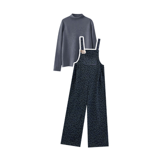 孕妇套装秋冬2025新款加绒加厚时尚洋气高级感不显怀背带裤两件套