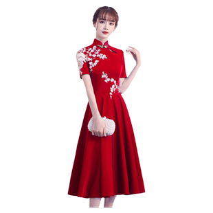 中式敬酒服女夏季中长款气质高端中国风新娘妈妈婚宴装礼服连衣裙
