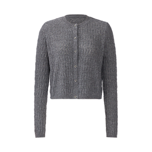 IAmMIX27圆领针织开衫女百搭立体感镂空绵羊毛混纺休闲针织上衣女