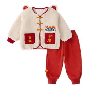 嘟嘟家男童拜年服套装红色儿童唐装新中式女童年装宝宝外套加厚冬