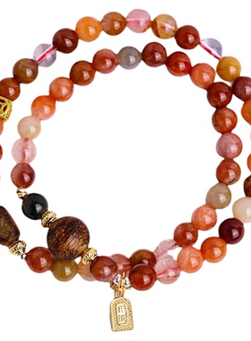 敦煌福禄寿彩发晶沉香双圈手串