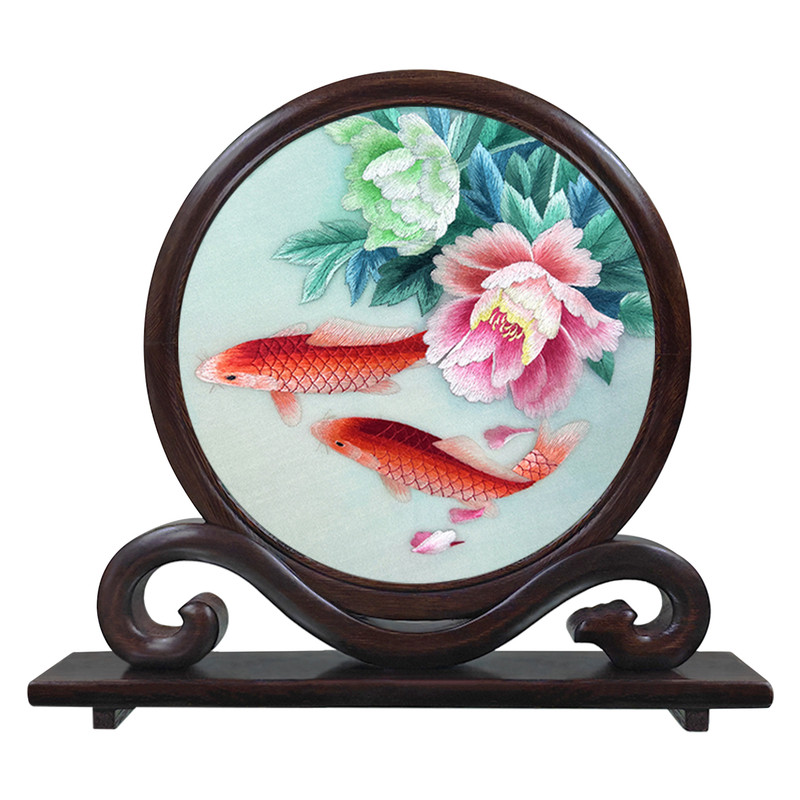 蜀绣年年有余手工制品摆件屏风