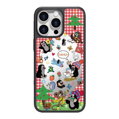 benefit创意格子满屏欢乐鼹鼠17适用于iphone16promax苹果15PRO镜面磁吸手机壳13新款14小米15PRO防摔三星S25