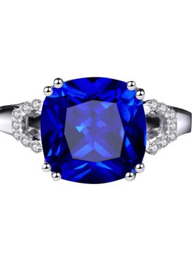 蓝宝石戒指女欧美彩宝指环纯银镀18K金镶嵌坦桑石彩色宝石银饰品