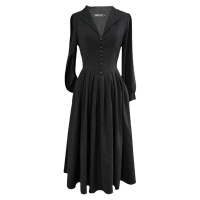 复古翻领裙小黑裙收腰显瘦连衣裙